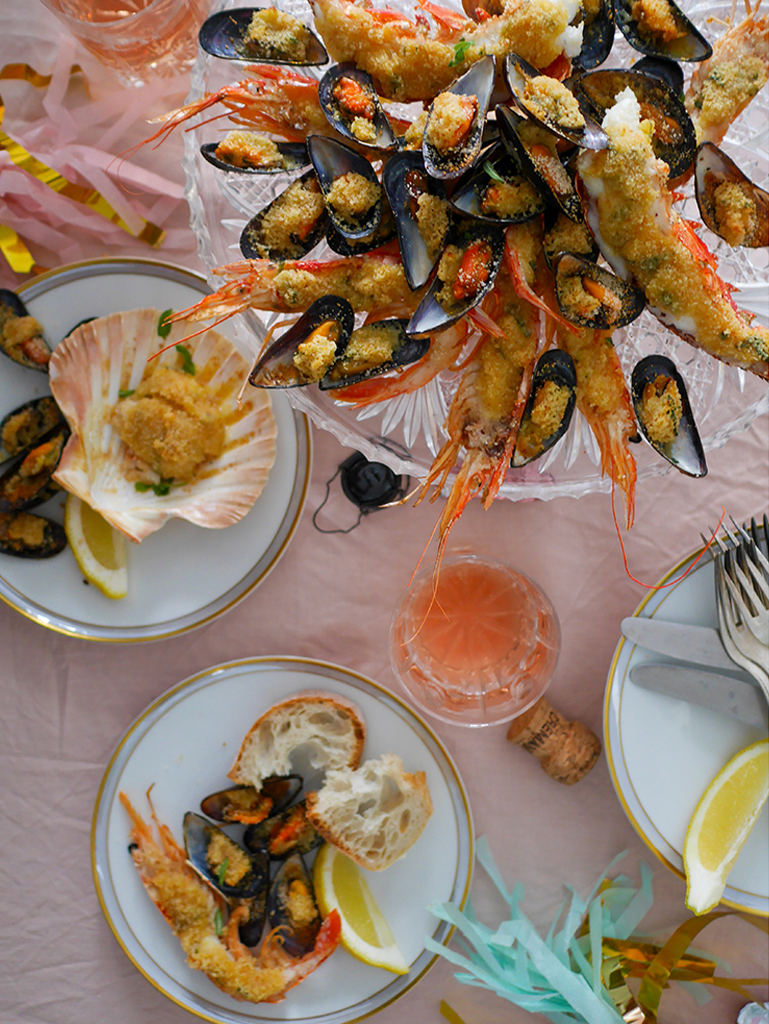 Tischszene Seafood von oben