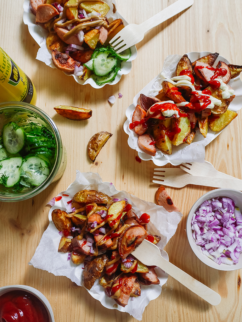 Fastfood Tischszene von oben
